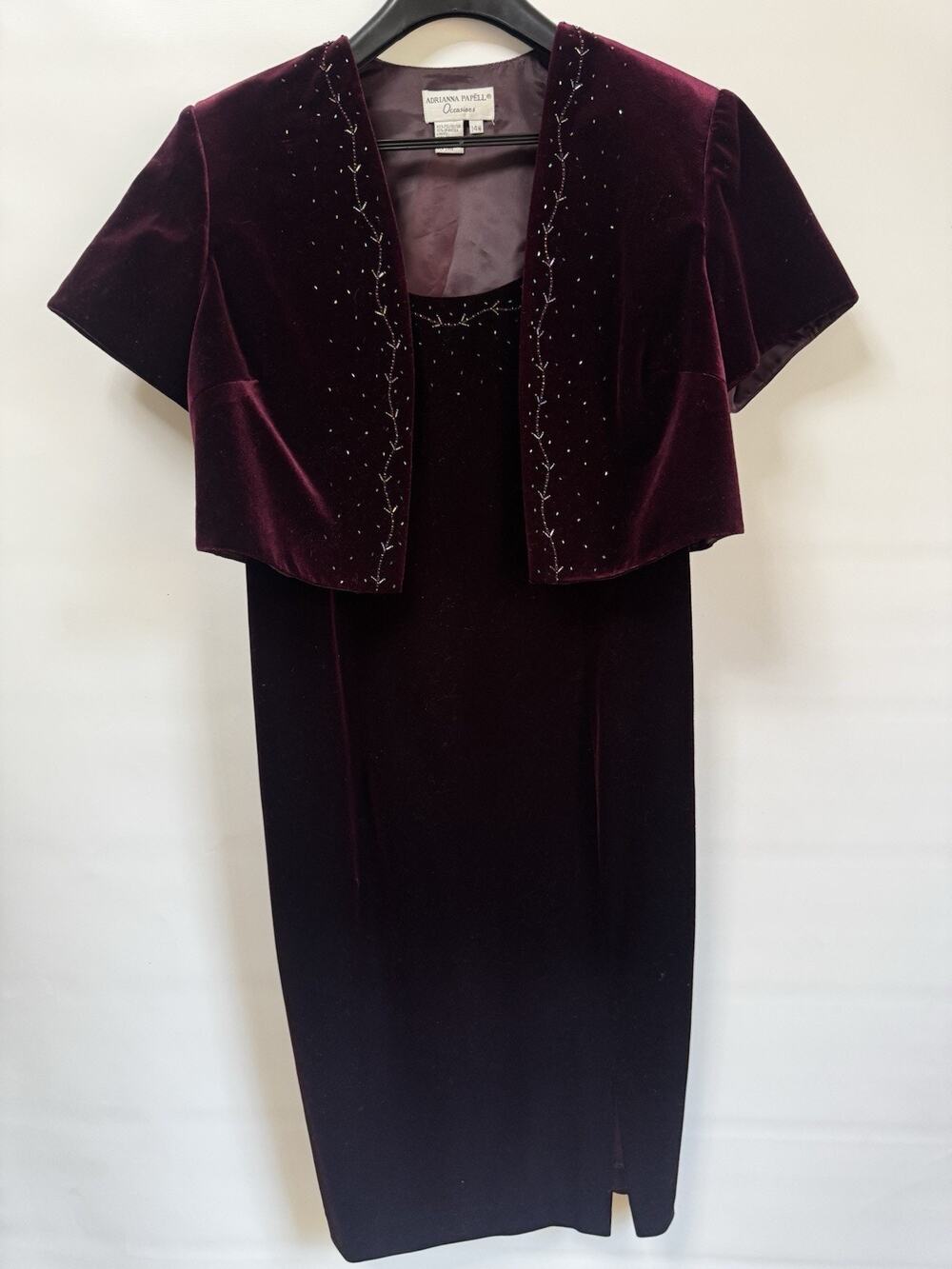 Adrianna Papell Velvet Dress Bolero 14W Burgundy Beaded Formal